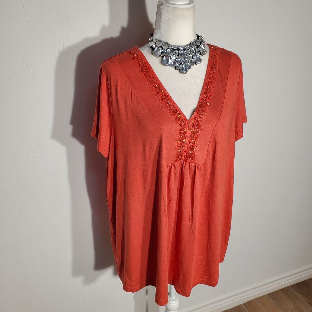 APT 9 TUNIC ORANGE BRICK SHORT SLEEVE MODAL/SPANDEX SIZE 1X